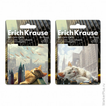 Блок самоклеящийся ERICH KRAUSE "Big City Cats", 75х75 мм, 50 листов, ассорти, 63183 Блок самоклеящийся ERICH KRAUSE "Big City Cats", 75х75 мм, 50 листов, ассорти, 63183