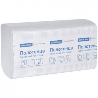 Полотенца бумажные лист. OfficeClean 'Professional'(V-сл) 1 слойн., 250л/пач, 21*21,6,тиснение,белые, 20 шт/в уп