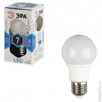 Лампа светодиодная ЭРА, 7 (60) Вт, цоколь E27, грушевидная, холодный белый свет, 30000 ч., LED smdA6