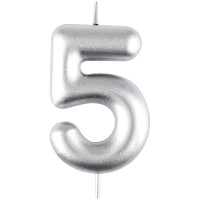 Свеча для торта с держателем MESHU 'Цифра 5', 6см, серебряная, блистер, 12 шт/в уп
