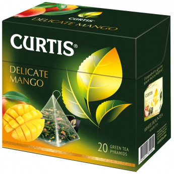 Чай Curtis "Delicate Mango Green Tea", зеленый, аромат, 20 пакетиков-пирамидок по 1,8г