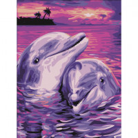 Картина по номерам 40х50 см, ОСТРОВ СОКРОВИЩ 'Дельфины', на подрамнике, акриловые краски, 3 кисти, 662482