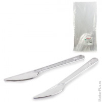 Нож одноразовый пластиковый 180 мм, прозрачный, КОМПЛЕКТ 48 шт., КРИСТАЛЛ, LAIMA, 602655