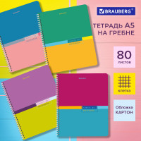 Тетрадь А5 80 л. BRAUBERG, гребень, клетка, обложка картон, "Color" (микс в спайке), 404413 Тетрадь А5 80 л. BRAUBERG, гребень, клетка, обложка картон, "Color" (микс в спайке), 404413
