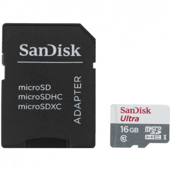 Карта памяти SanDisk MicroSDHC Ultra 16GB, Class 10 , скорость чтения 48Мб/сек (с адаптером SD)
