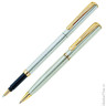 Набор PIERRE CARDIN (Пьер Карден): шариковая ручка + ручка-роллер, корпус серебристый, латунь, PC086