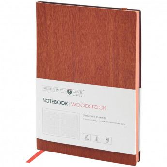 Записная книжка А6 80л. ЛАЙТ, кожзам, "Woodstock", коричневый, тонир.блок, ляссе, цв.срез, резинка