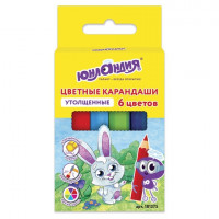 Карандаши цветные утолщенные ЮНЛАНДИЯ "ДИЗАЙН 17", 6 цв., укороченные заточенные, ХХХ, 181375