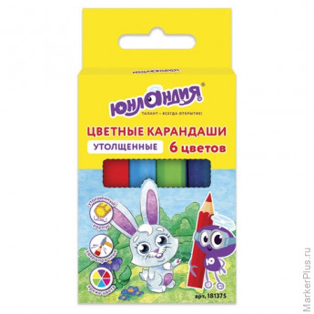 Карандаши цветные утолщенные ЮНЛАНДИЯ "ДИЗАЙН 17", 6 цв., укороченные заточенные, ХХХ, 181375