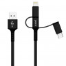 Кабель PERO, DC-06, 2.4А, 2м, Lightning/micro USB/Type-C, черный