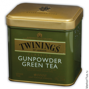 Чай TWININGS (Твайнингс) "Green tea Gunpowder", зеленый, железная банка, 100 г, F09013