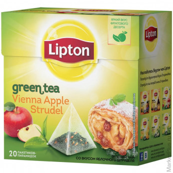 Чай Lipton Green Apple Strudel, зеленый, 20 пакетиков-пирамидок по 1,4гр