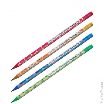 Карандаш ч/г Berlingo "Flowers" HB, круглый, заточен., с ластиком, пластик., ассорти, 72 шт/в уп