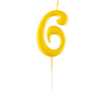Свеча для торта с держателем MESHU 'Цифра 6', 5,2см, золотая, 12 шт/в уп