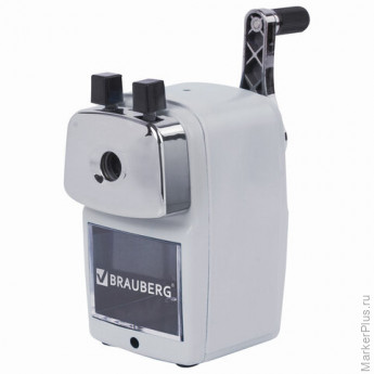 Точилка механическая BRAUBERG "METALLIC-X", для ч/гр и цветных карандашей (в том числе утолщенных), крепление, металлический корпус, 228481