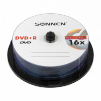 Диски DVD+R SONNEN 4,7GB 16x Cake Box (упаковка на шпиле) КОМПЛЕКТ 25шт, 513532, комплект 25 шт
