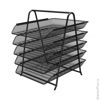 Лоток горизонтальный для бумаг BRAUBERG "Germanium", 5 секций, 370х355х295 мм, металл, черный, 237971