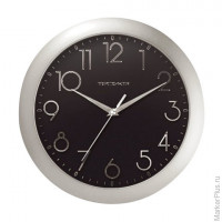 Часы настенные TROYKA 11170182, круг, черные, серебристая рамка, 29х29х3,5 см