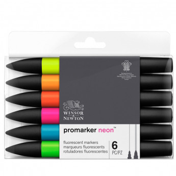 Маркер художественный двухсторонний Winsor&Newton 'Pro', пулевидный/скошенный, 2мм/7мм, 6 шт, комплект 6 шт