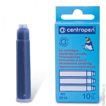 Картриджи чернильные CENTROPEN, комплект 10 шт., в упаковке с европодвесом, синие, 0019
