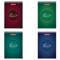 Блокнот МАЛЫЙ ФОРМАТ А6 97х145 мм, 60 л., гребень, картон, клетка, BRAUBERG, "Luxury", 129829, ассорти