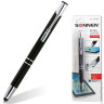 Ручка-стилус SONNEN для смартфонов/планшетов, СИНЯЯ, корпус черный, серебристые детали, линия письма 1 мм, 141588