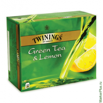 Чай TWININGS (Твайнингс) "Green tea Lemon", зеленый, со вкусом лимона, 50 пакетиков, F10049