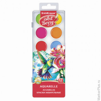 Краски акварельные ERICH KRAUSE "Artberry", 12 цветов, медовые, пластиковая коробка с европодвесом, без кисти, 41724