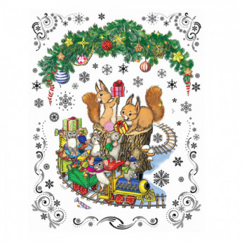 Украшение для окон и стекла декоративное "Новогодний паровозик и мышата", 30х38 см, ПВХ, 41669