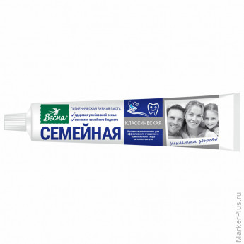 Зубная паста 90 г СЕМЕЙНАЯ (Весна) "Классическая", отбеливающая, защита от кариеса, 8096