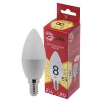 Лампа светодиодная ЭРА, 8(55)Вт, цоколь Е14, свеча, теплый белый, 25000ч, LED B35-8W-2700-E14, Б0050694