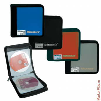 Портмоне для CD/DVD BRAUBERG (БРАУБЕРГ) на 24 диска, обложка пластиковая, ассорти, 510029