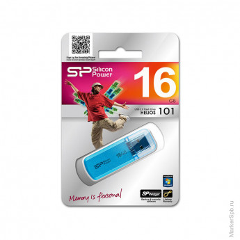 Память SiliconPower "Helios 101" 16GB, USB2.0 Flash Drive, голубой (металл.корпус)