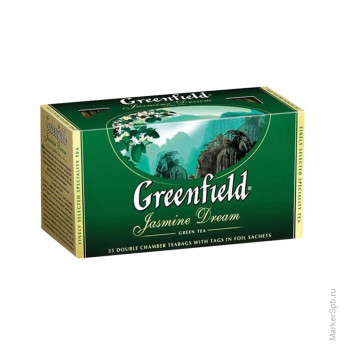 Чай Greenfield Jasmine Dream, зеленый с жасмином, 25 фольгированных пакетиков по 2 грамма