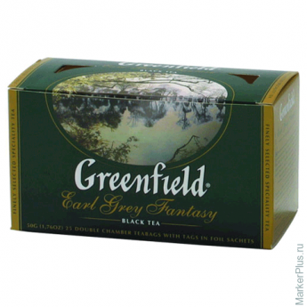 Чай GREENFIELD (Гринфилд) "Earl Grey", черный, 25 пакетиков в конвертах по 2 г