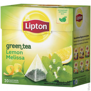 Чай Lipton Green Lemon Melissa, зеленый, 20 пакетиков-пирамидок по 1,6гр