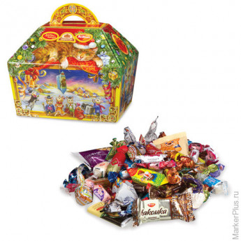Подарок новогодний "Шоколадная шкатулка", 800 г, набор конфет и пр., ассорти, картонная коробка, ВО17418F101