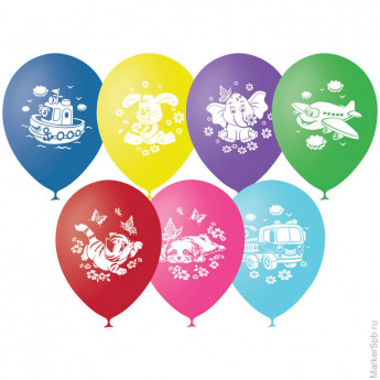 Воздушные шары, 50шт., М12/30см, Поиск 'Детская тематика', пастель, шелк, комплект 50 шт