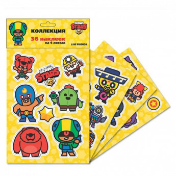 Наклейки Brawl Stars 'Желтые', 36 наклеек, пакет