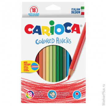 Карандаши цветные CARIOCA, 18 цветов, грифель 3 мм, шестигранные, картонная коробка, 41865