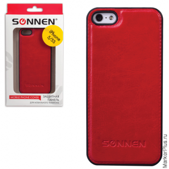 Защитная панель для iPhone 5/5S SONNEN, пластик/кожзаменитель, красная, 261979