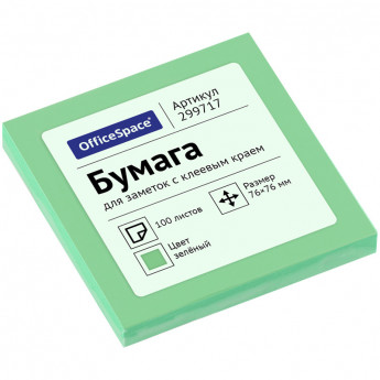 Самоклеящийся блок OfficeSpace, 76*76мм, 100л., зеленый, 24 шт/в уп