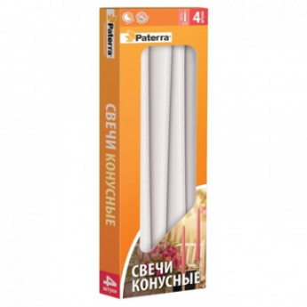 Набор свечей Paterra белые конусные в картонной упаковке 4 шт/уп 401-553