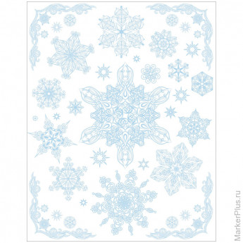 Новогоднее оконное украшение "Снежинки голубые 3" 30*38 см
