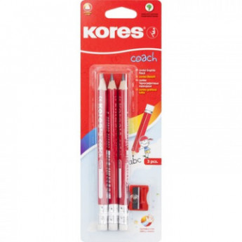 Карандаш чернографитный чернографитный KORES JUMBO трехгран. HB 3шт+точилка, комплект 3 шт