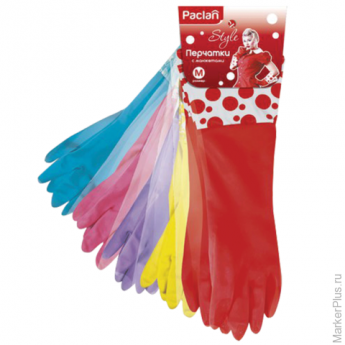 Перчатки хозяйственные резиновые с манжетами PACLAN, с х/б напылением, размер M (средний), цвет ассо