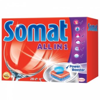 Средство для мытья посуды в посудомоечных машинах SOMAT "All-in-1" (Сомат "Всё-в-1"), 28 шт., таблетки
