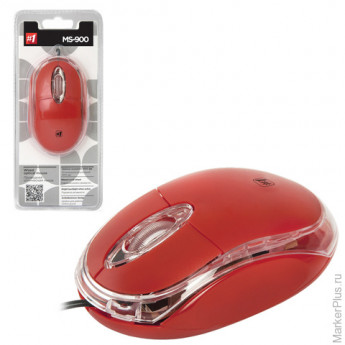 Мышь проводная DEFENDER MS-900, USB, 2 кнопки + 1 колесо-кнопка, оптическая, красная, 52901