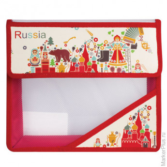 Папка для тетрадей, А5, пластиковая на липучке, с рисунком на уголке, "Россия", 226561