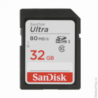 Карта памяти SDHC 32GB SANDISK Ultra UHS-I, скорость передачи данных 80 Мб/сек. (class 10), DUNC-032